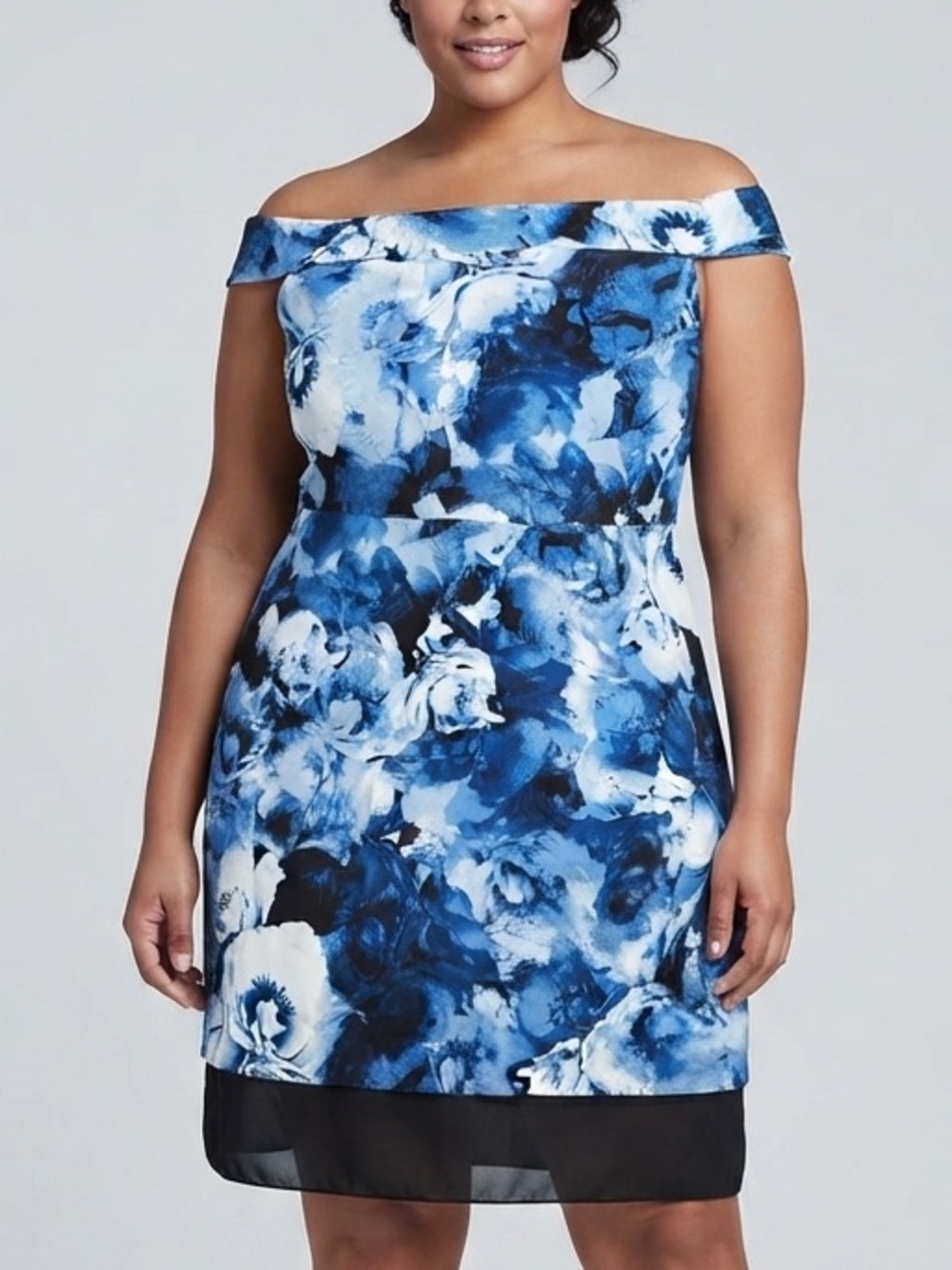 RICKI’S Blue Floral Off-Shoulder Sleeveless Dress with Black Bottom size 18
